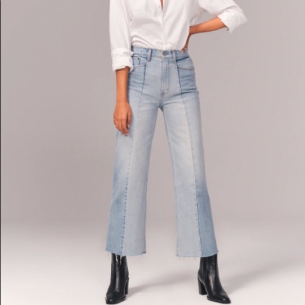 Abercrombie & Fitch Ultra High Rise The Crop Wide Leg Paneled Two Tone Jeans